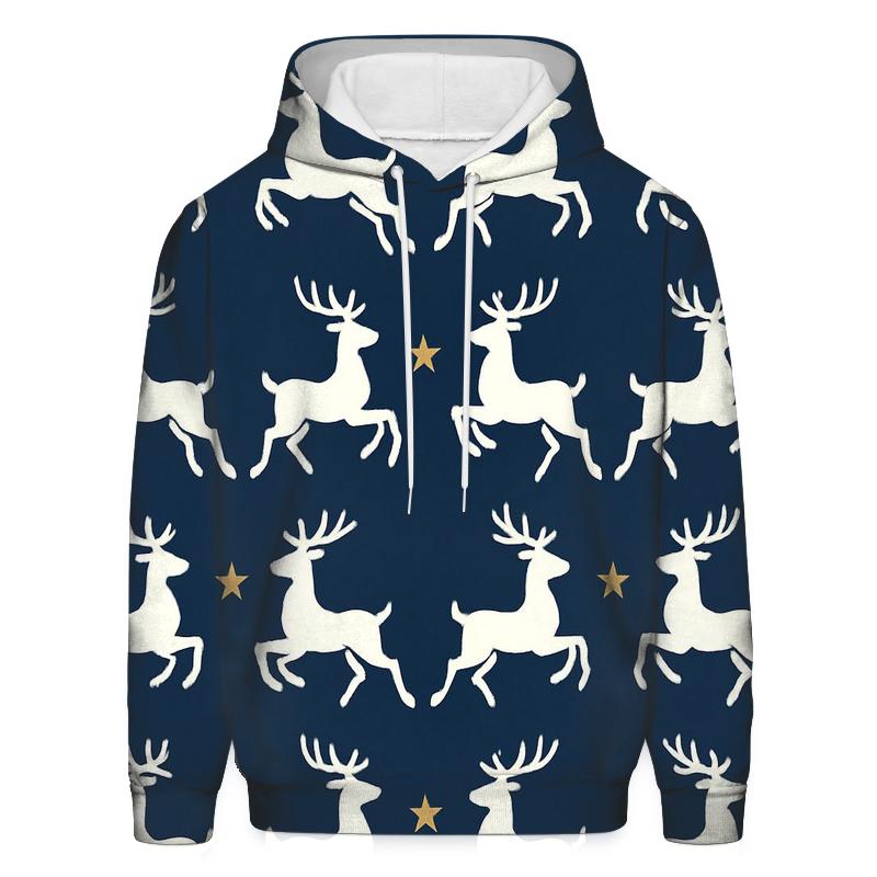 Polar Reindeer Silhouette March On Starry Navy designer hoodies