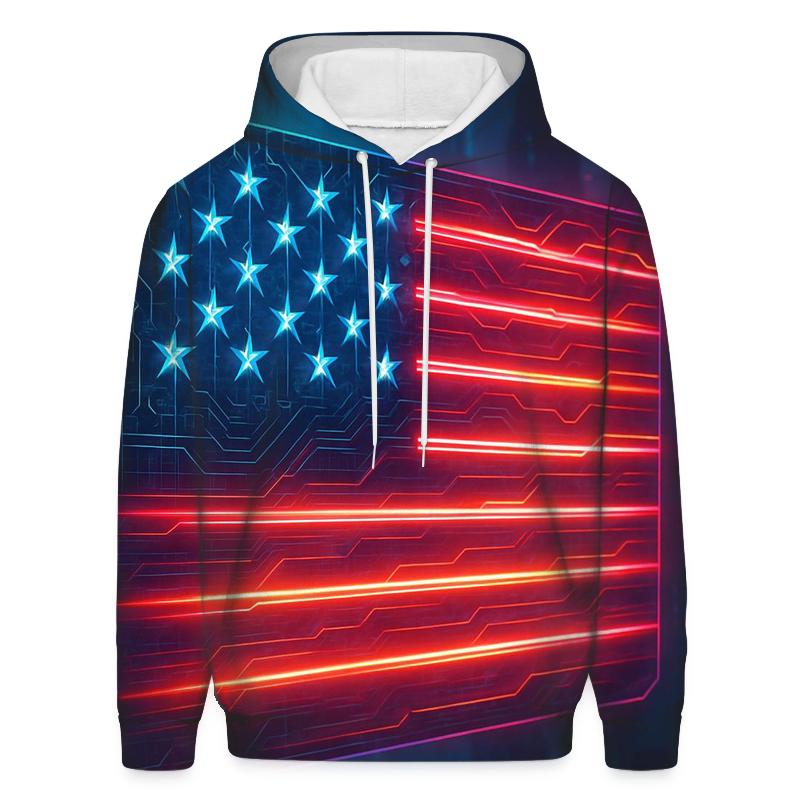 Neon Cyber Stripes Circuit Flag heavyweight hoodies