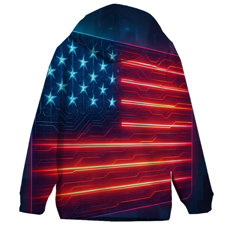 Neon Cyber Stripes Circuit Flag heavyweight hoodies