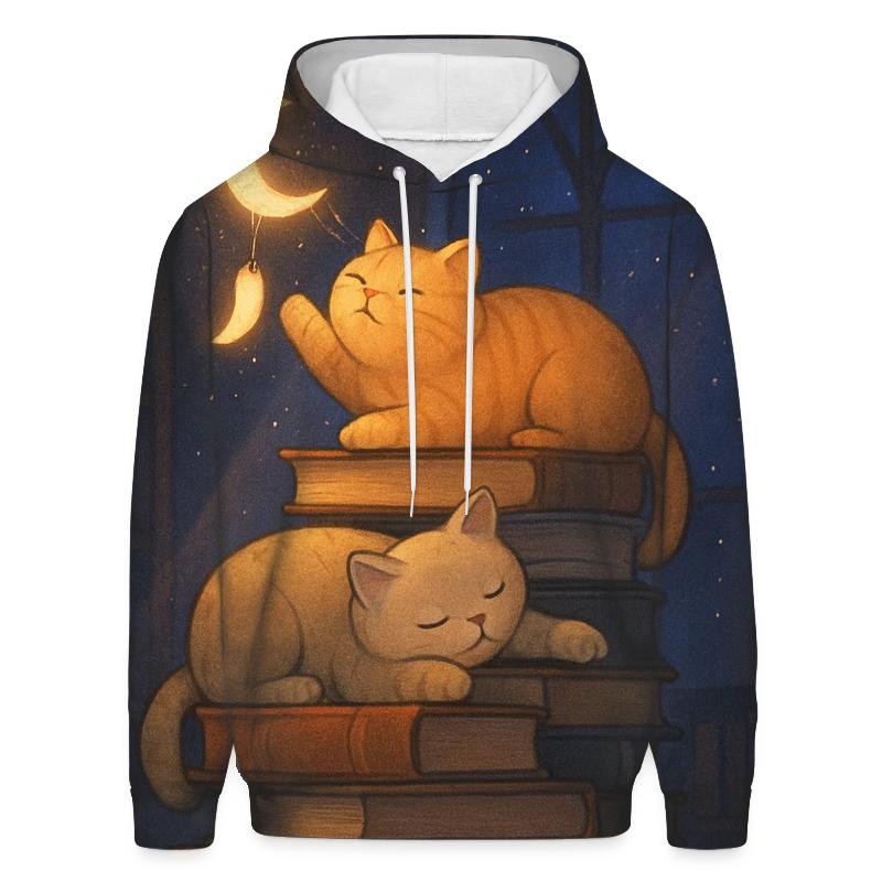 Moonlit Library Nap Cats hoodies fashion