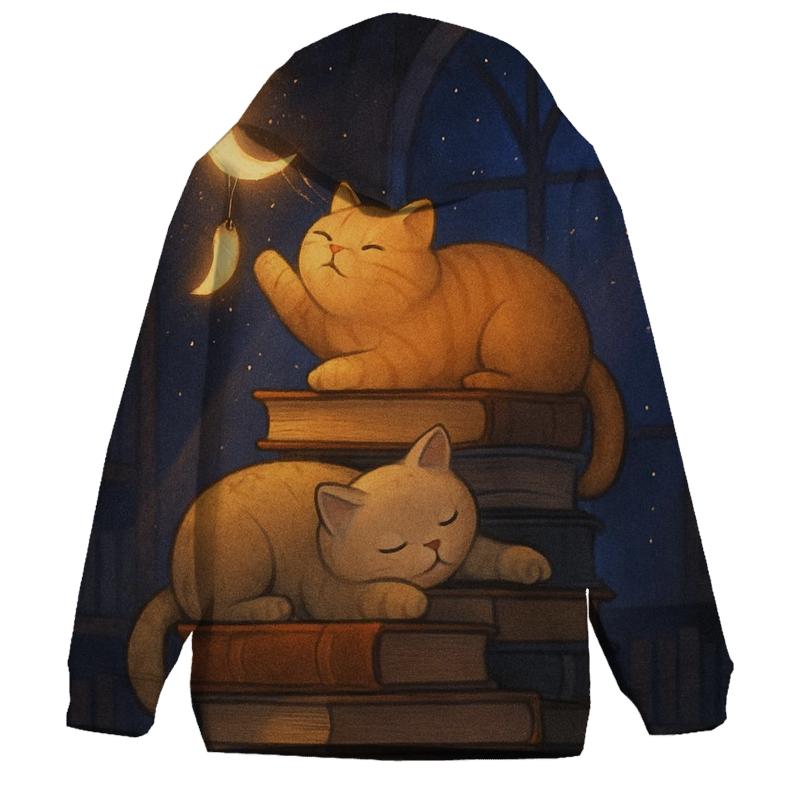 Moonlit Library Nap Cats hoodies fashion
