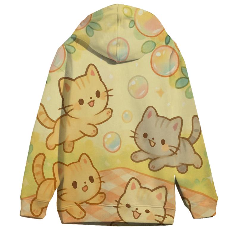 Bubble Orchard Picnic Kittens embroidered hoodies
