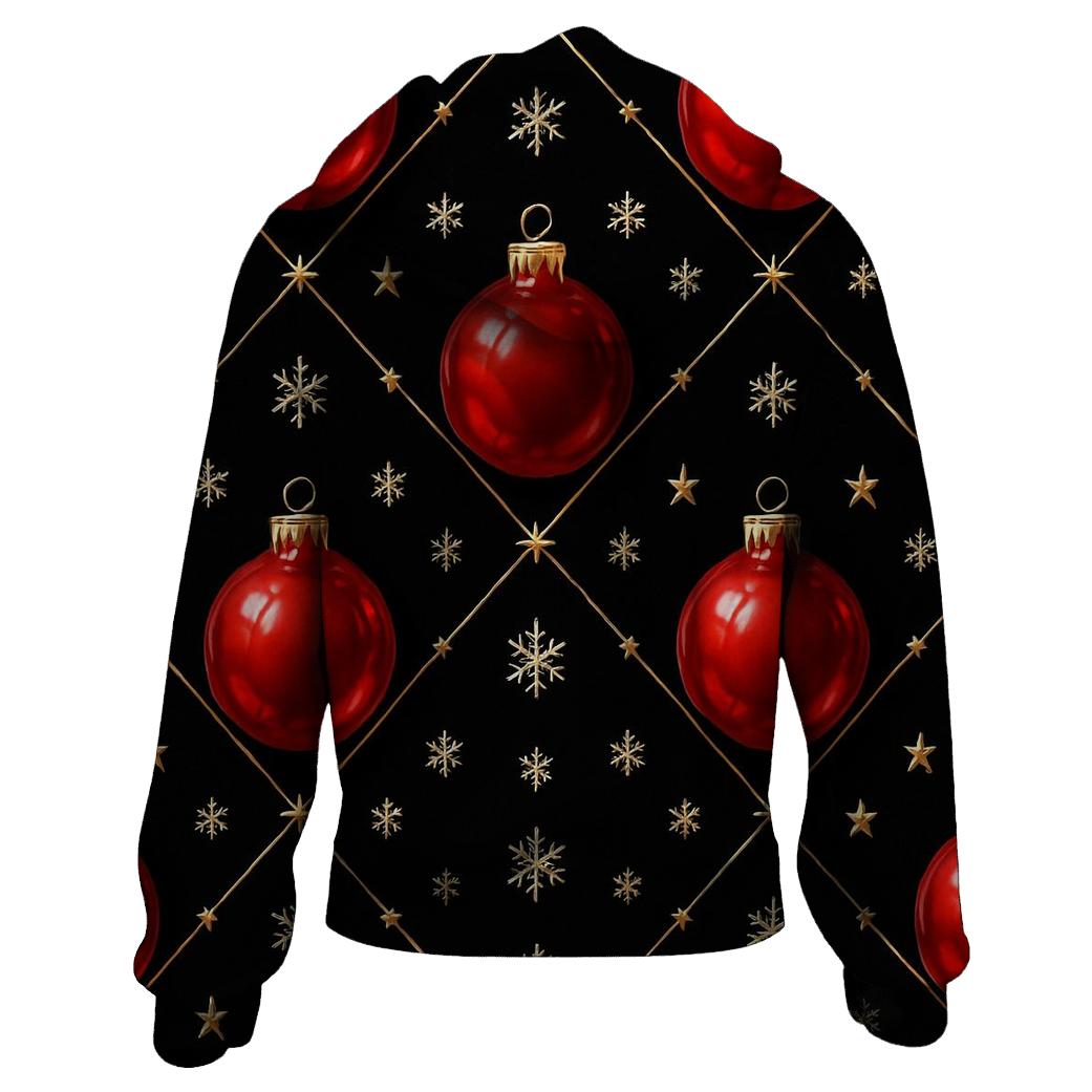 Crimson Christmas Ornament Lattice On Midnight Black hoodie designs