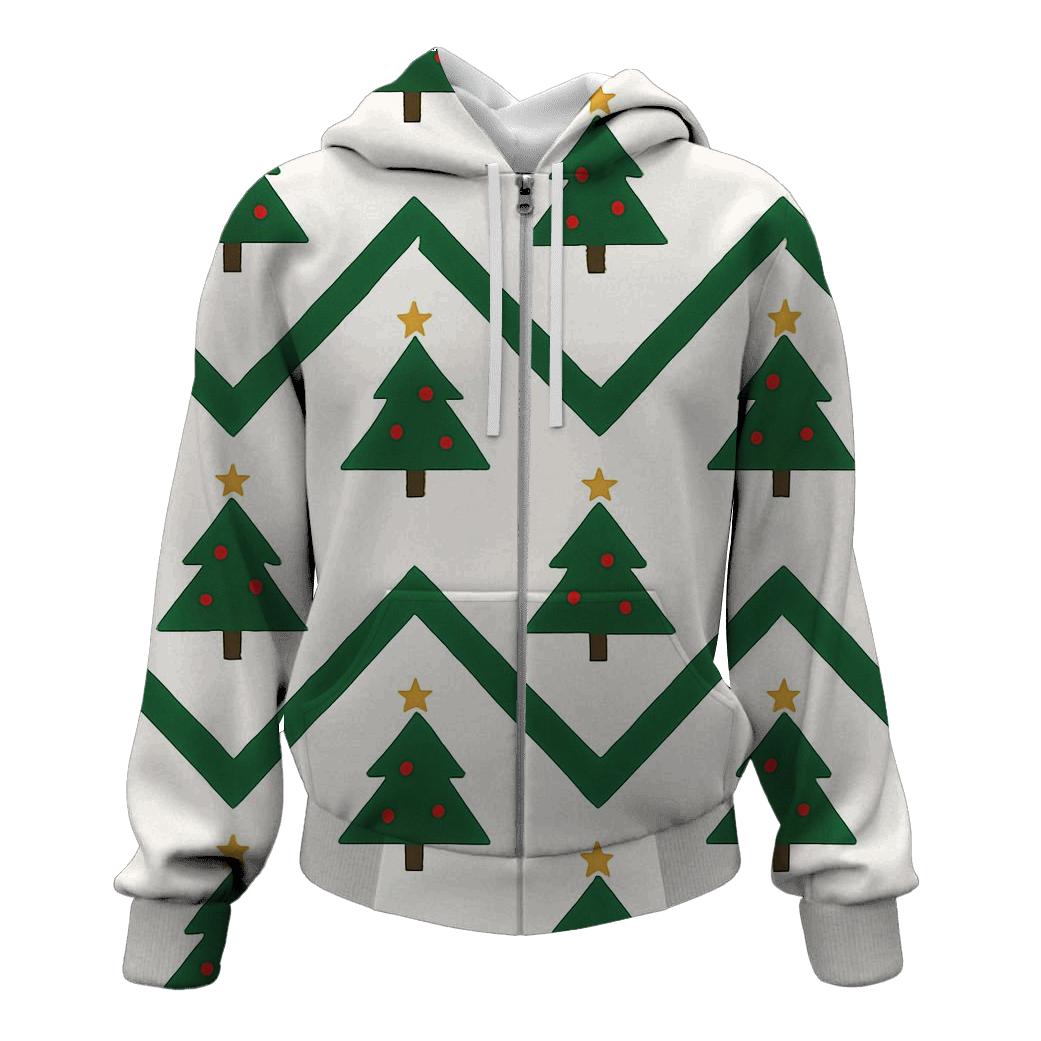 Evergreen Christmas Tree Chevron On Snowy White premium hoodies