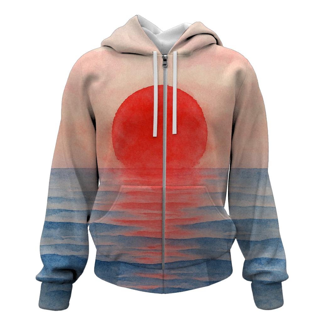 Japanese Sunrise Watercolor Flag Sea hoodies fashion
