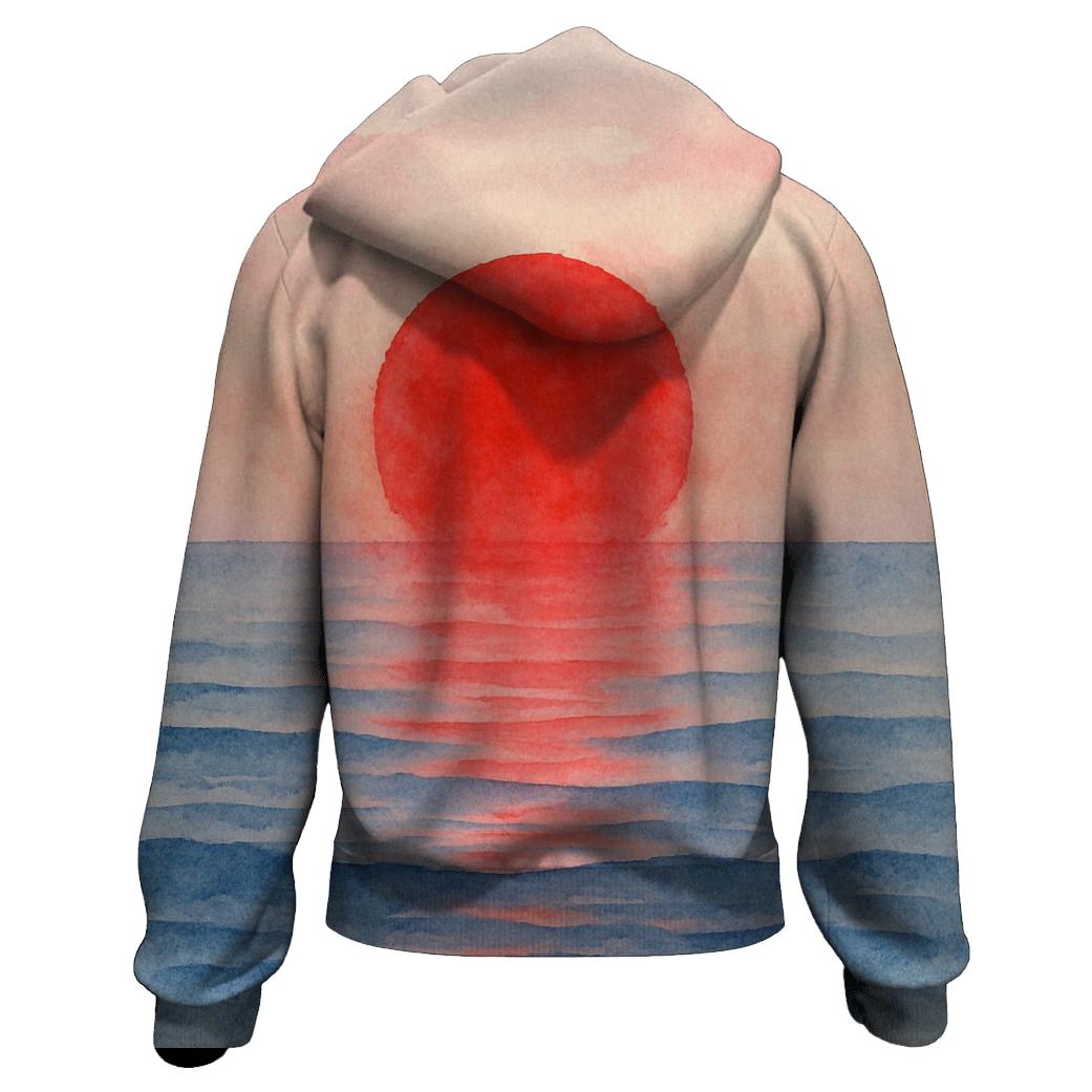 Japanese Sunrise Watercolor Flag Sea hoodies fashion