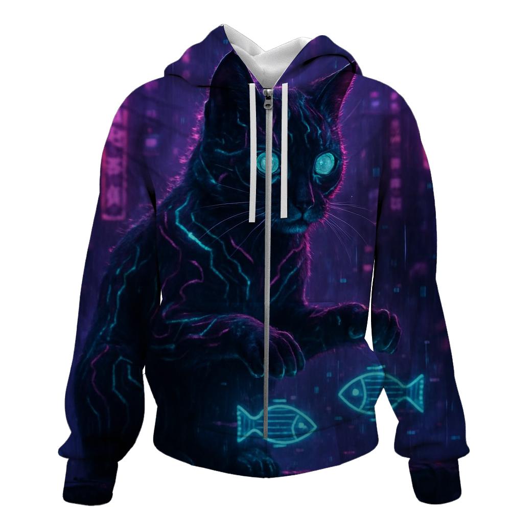 Cyberpunk Hologram Hacker Cat heavyweight hoodies