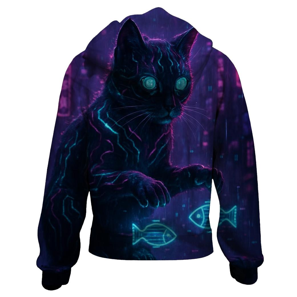Cyberpunk Hologram Hacker Cat heavyweight hoodies
