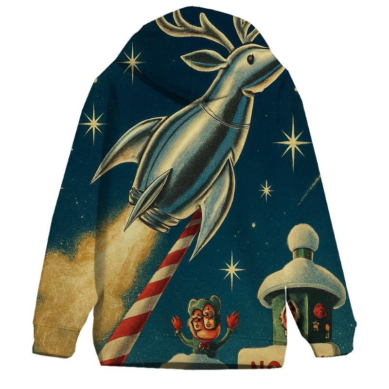 Retro Rocket Reindeer Launch lightweight hoodies