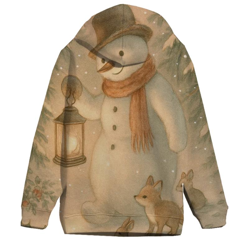 Snowman Lantern Forest Walk graphic hoodies