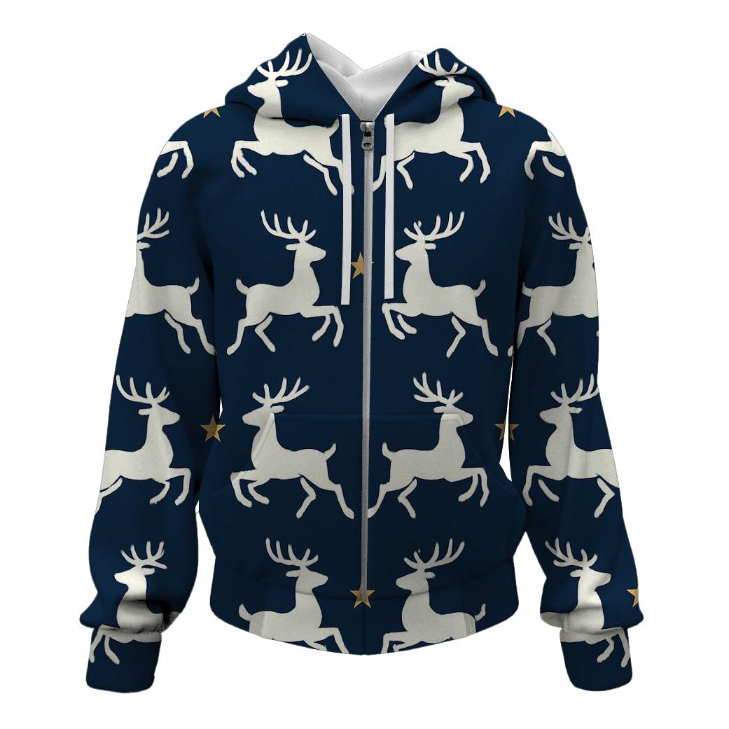 Polar Reindeer Silhouette March On Starry Navy custom hoodies