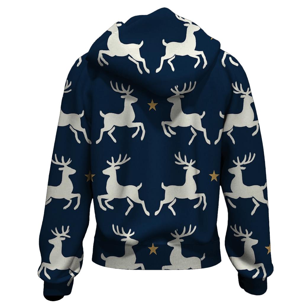 Polar Reindeer Silhouette March On Starry Navy custom hoodies