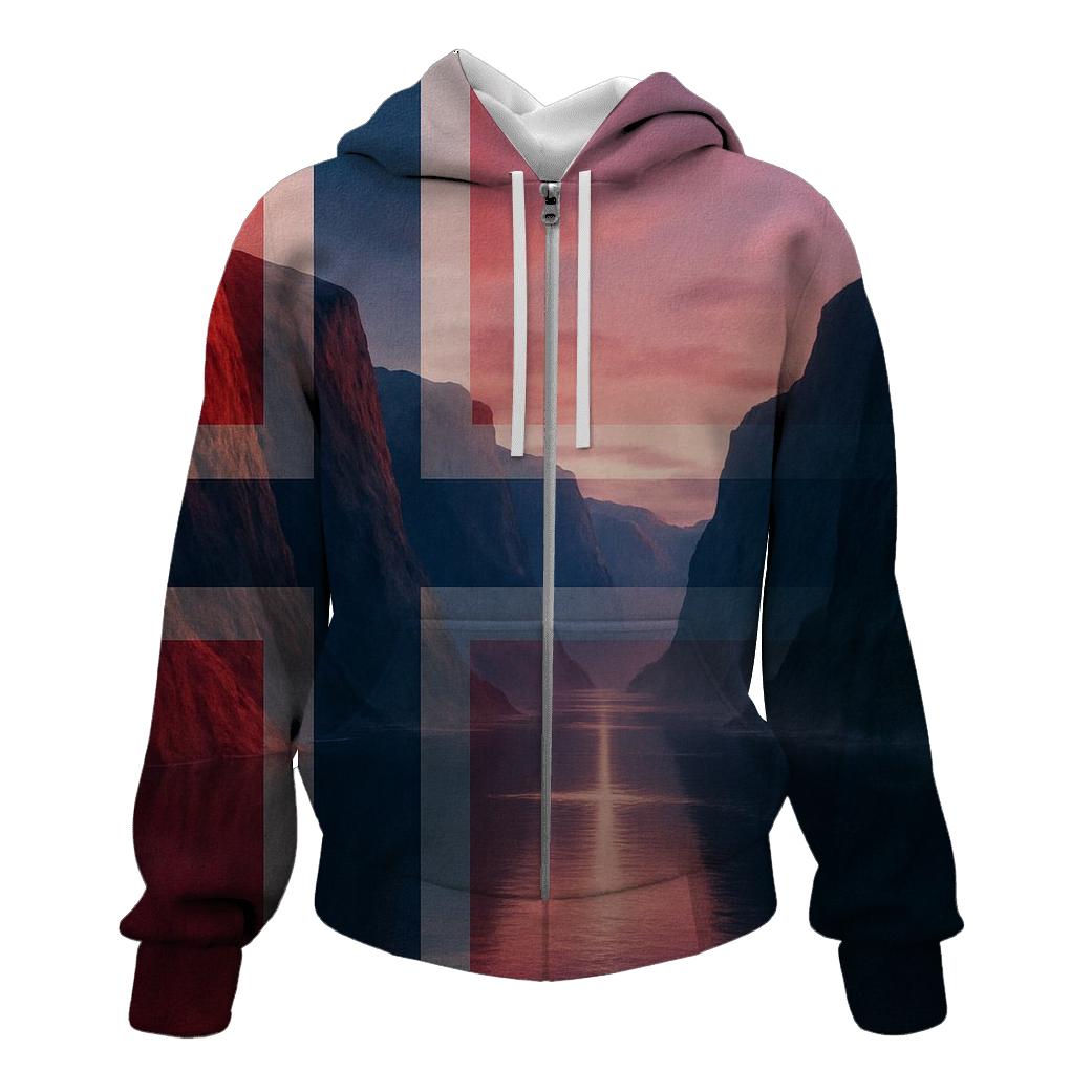 Norwegian Fjord Flag Reflection embroidered hoodies