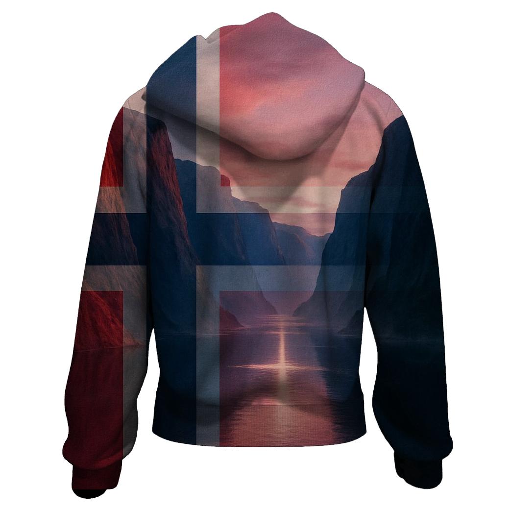 Norwegian Fjord Flag Reflection embroidered hoodies
