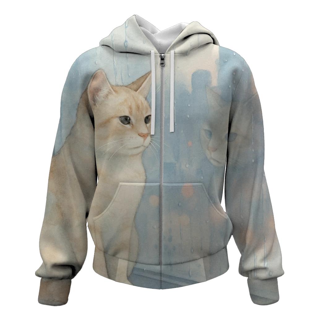 Rainy Window Daydream Cat embroidered hoodies