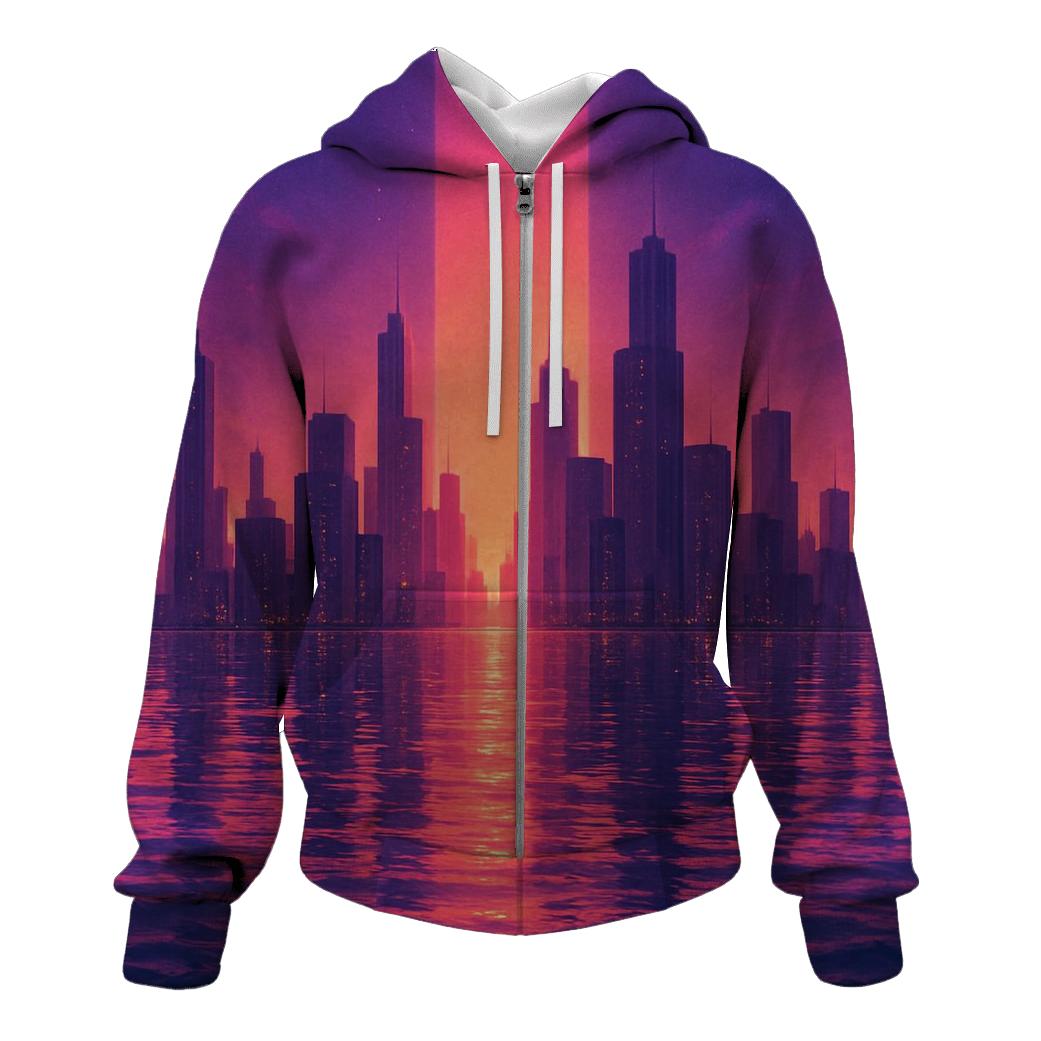 Mirror City At Twilight Tide zip-up hoodies