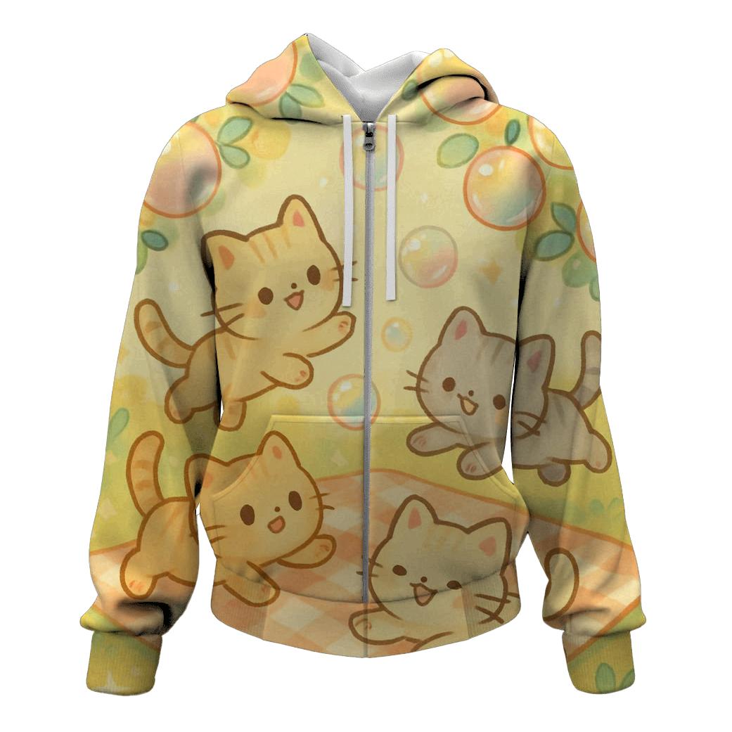 Bubble Orchard Picnic Kittens lightweight hoodies