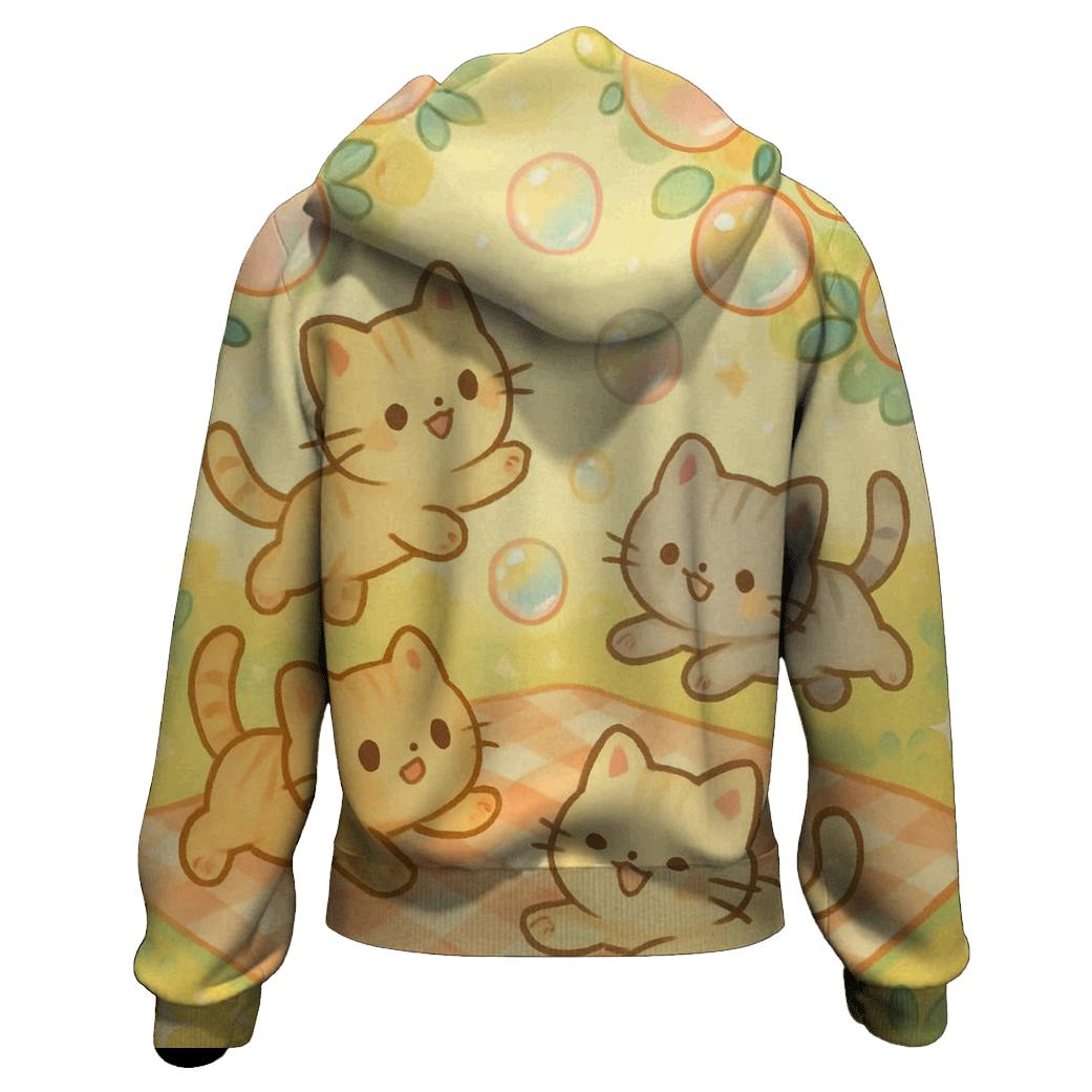 Bubble Orchard Picnic Kittens lightweight hoodies