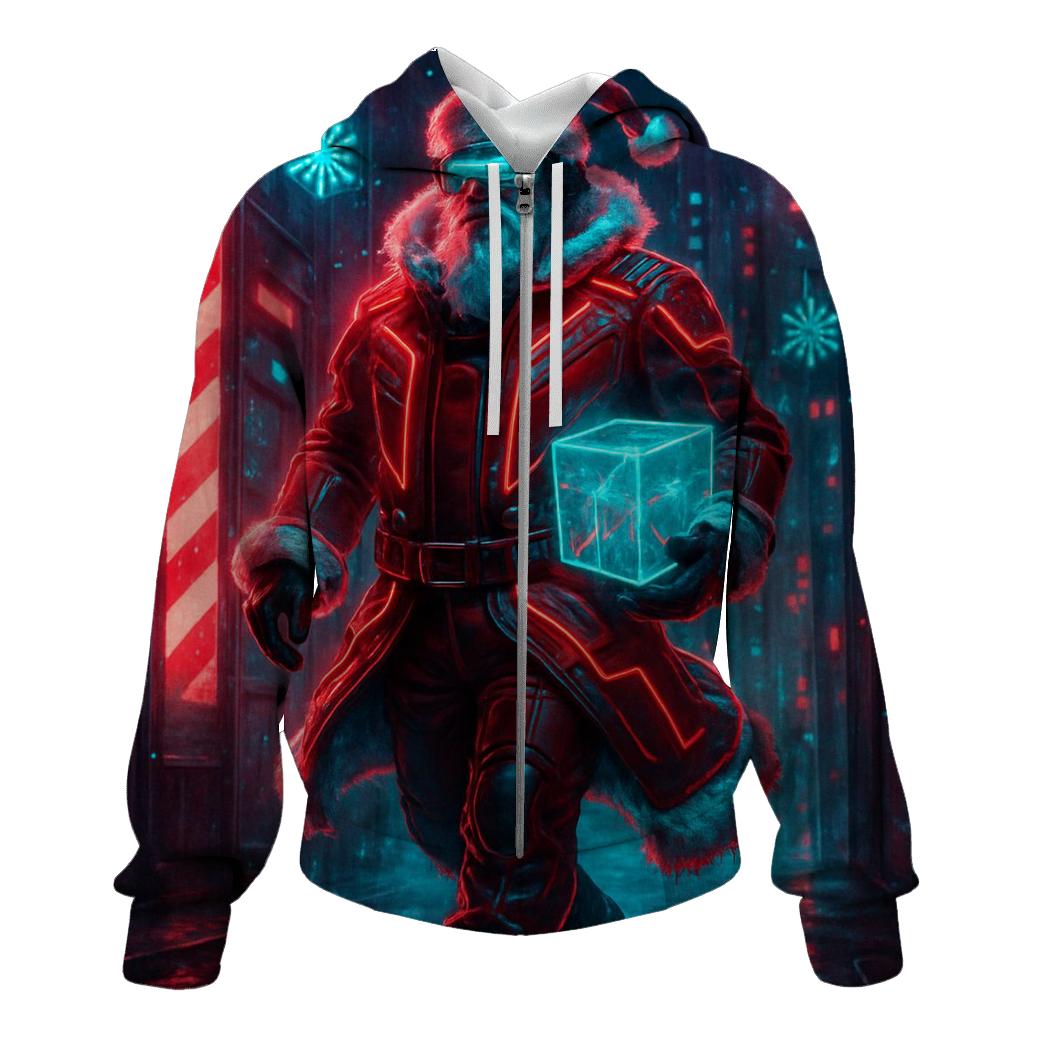Cyber Neon Street Santa printed hoodies