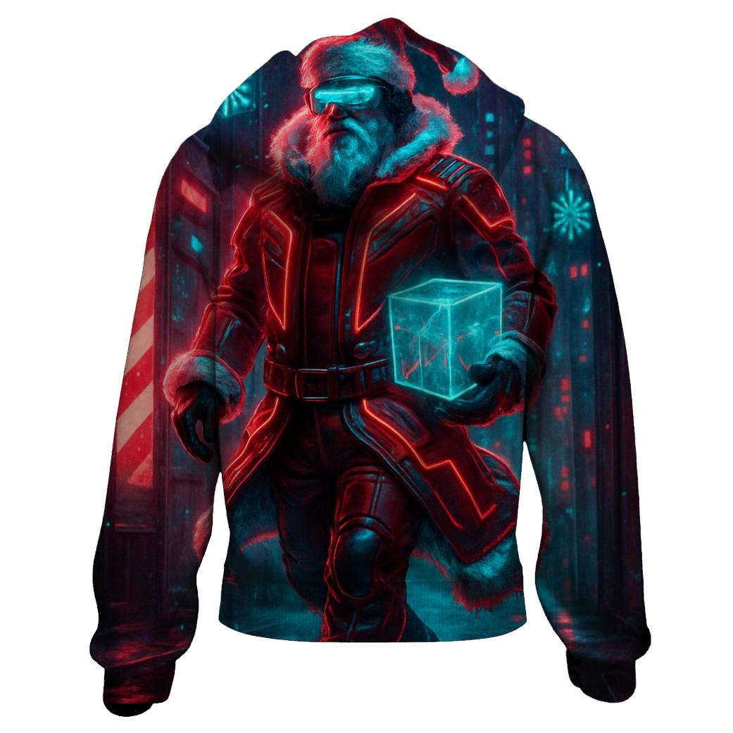 Cyber Neon Street Santa printed hoodies