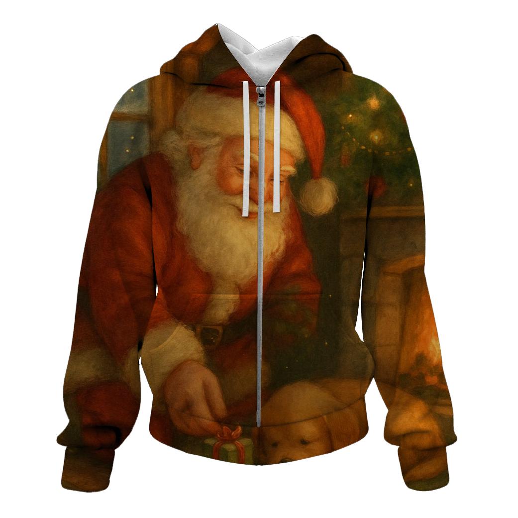 Cozy Storybook Cabin Santa custom hoodies