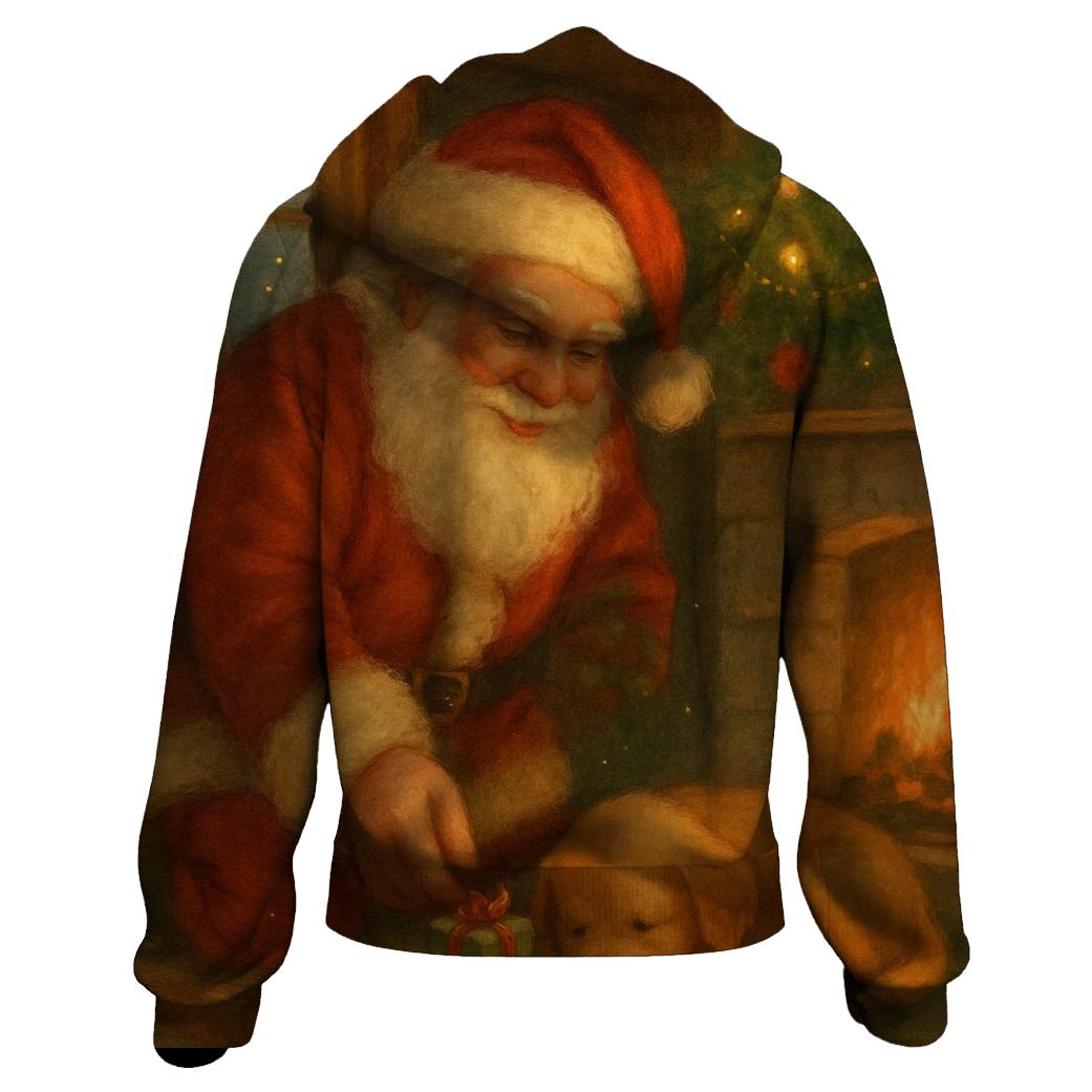 Cozy Storybook Cabin Santa custom hoodies
