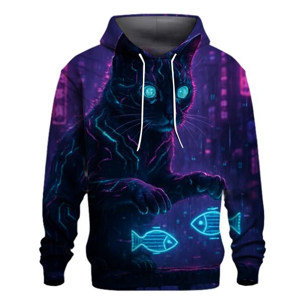 Cyberpunk Hologram Hacker Cat embroidered hoodies