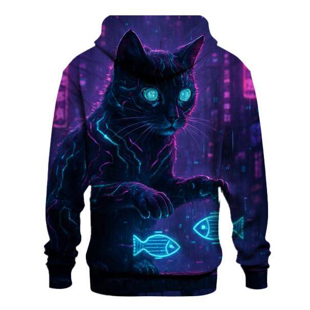 Cyberpunk Hologram Hacker Cat embroidered hoodies