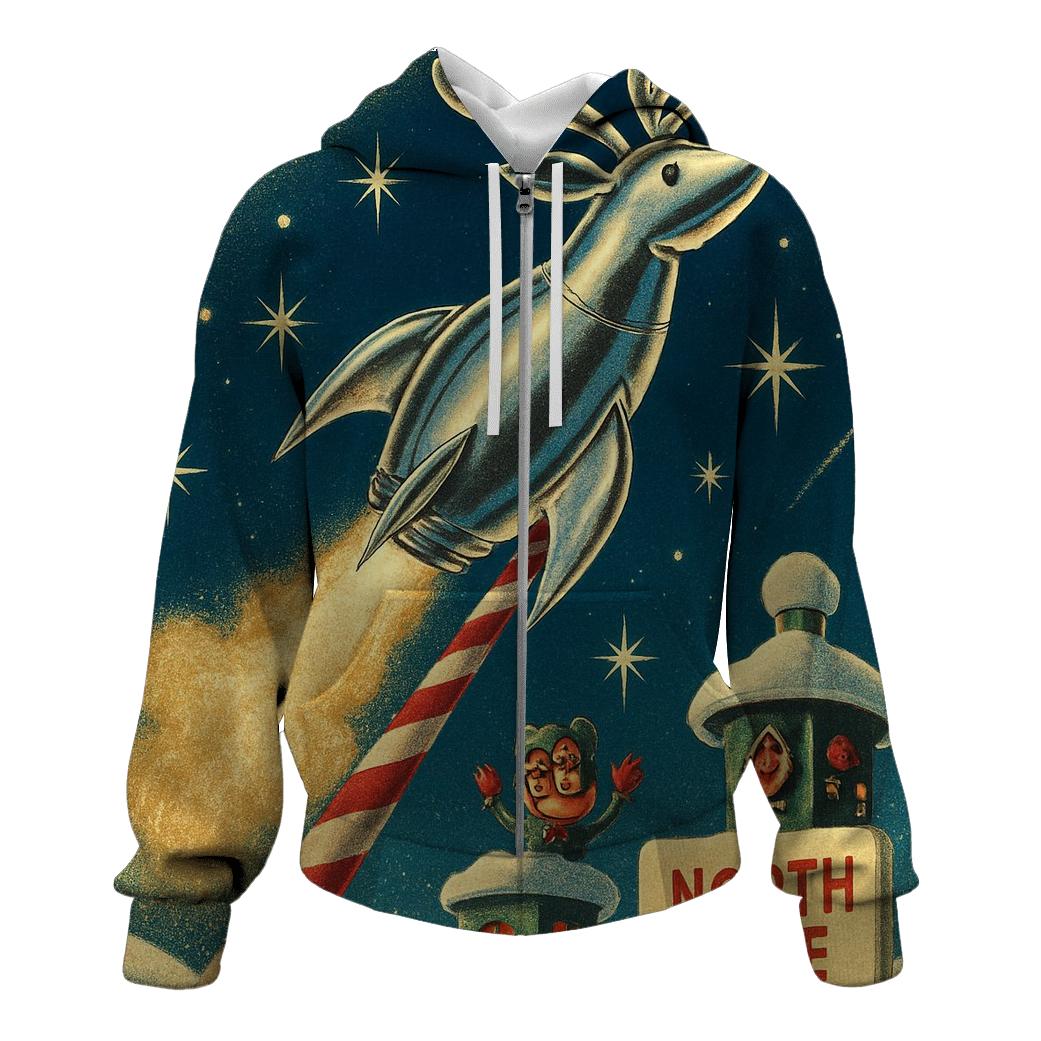 Retro Rocket Reindeer Launch hoodie designs