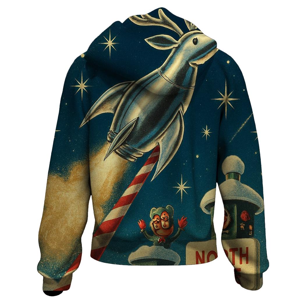 Retro Rocket Reindeer Launch hoodie designs