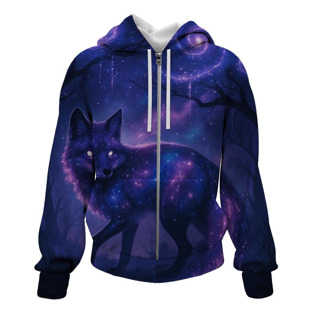Cosmic Fox In Starlit Forest zip-up hoodies