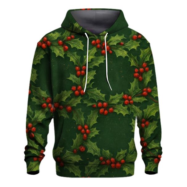Holly Berry Wreath Chain On Forest Green printed hoodies