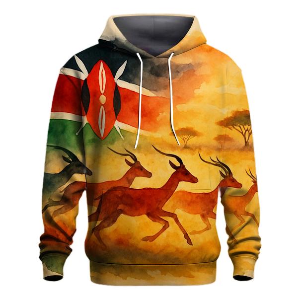 Kenyan Savannah Running Flag heavyweight hoodies