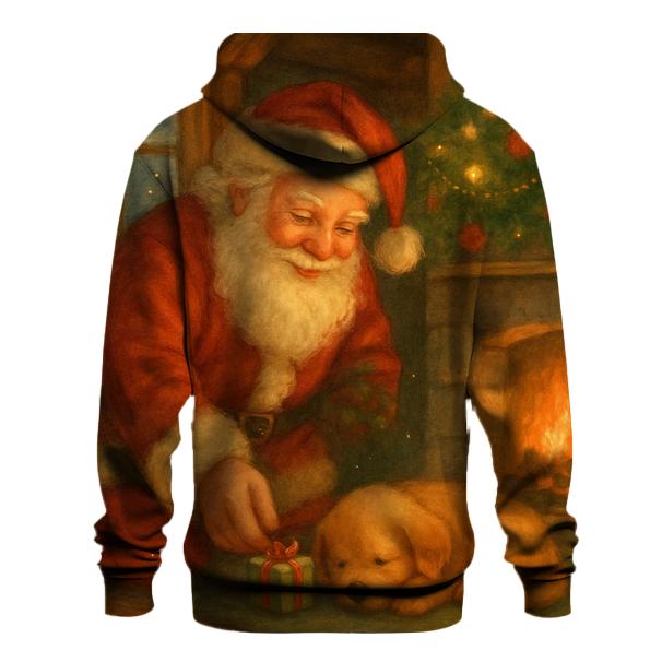Cozy Storybook Cabin Santa designer hoodies