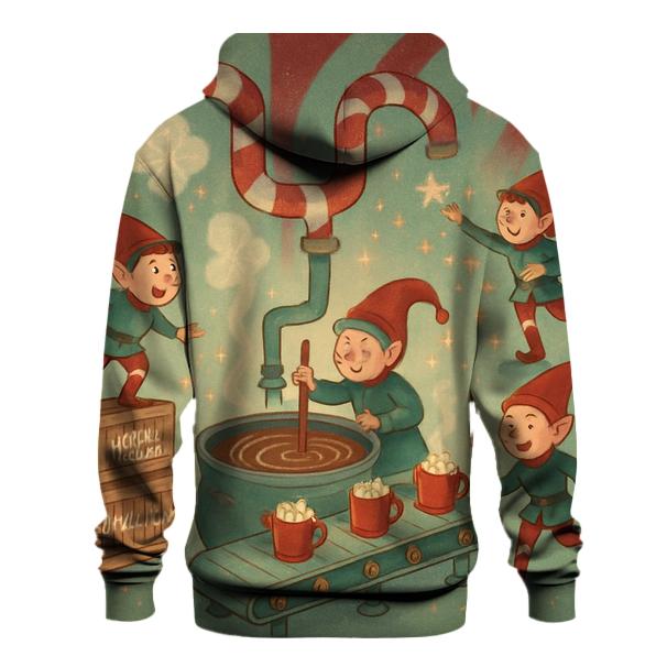 Elves Hot Cocoa Factory Line printed hoodies