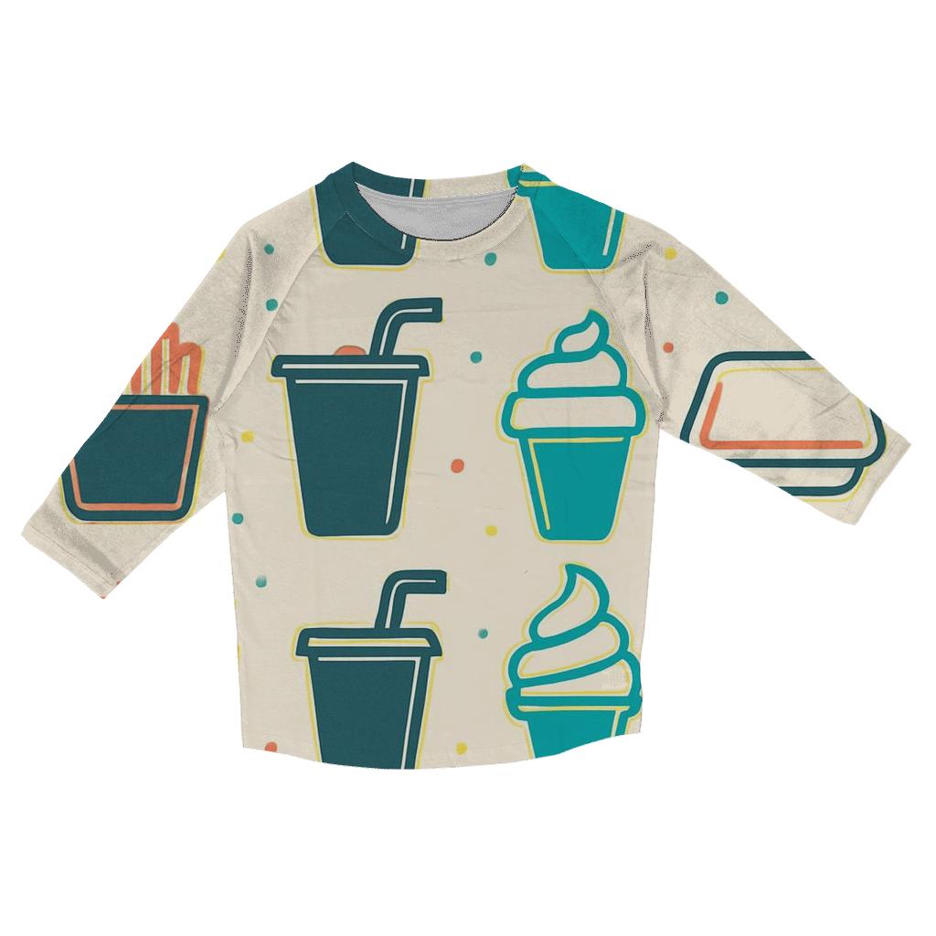 Mall Food Court Neon Tray Icons printed three quarter sleeve shirts