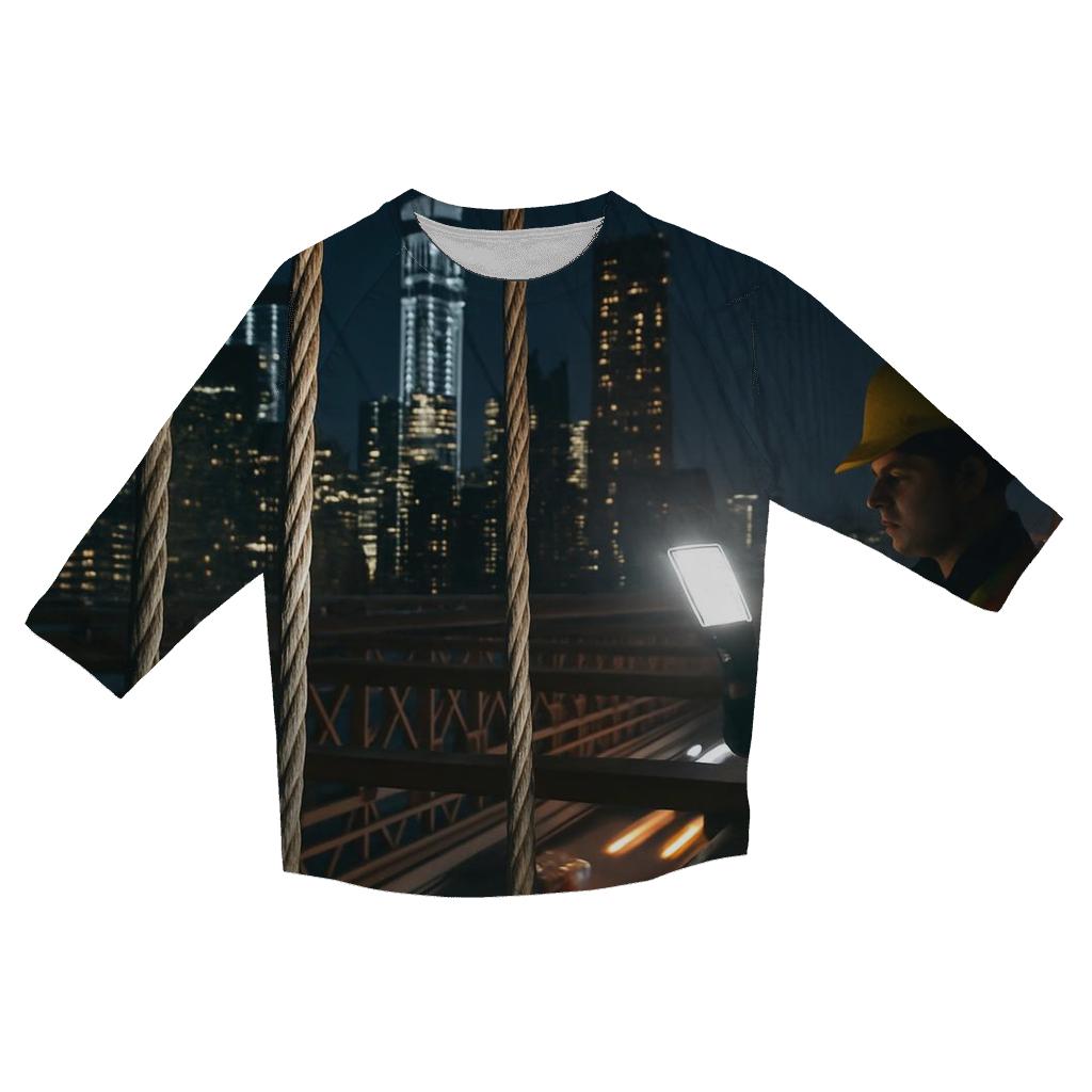Night Maintenance Lights On The Brooklyn Bridge Cables With Downtown Beyond trendy 3/4 sleeve tops