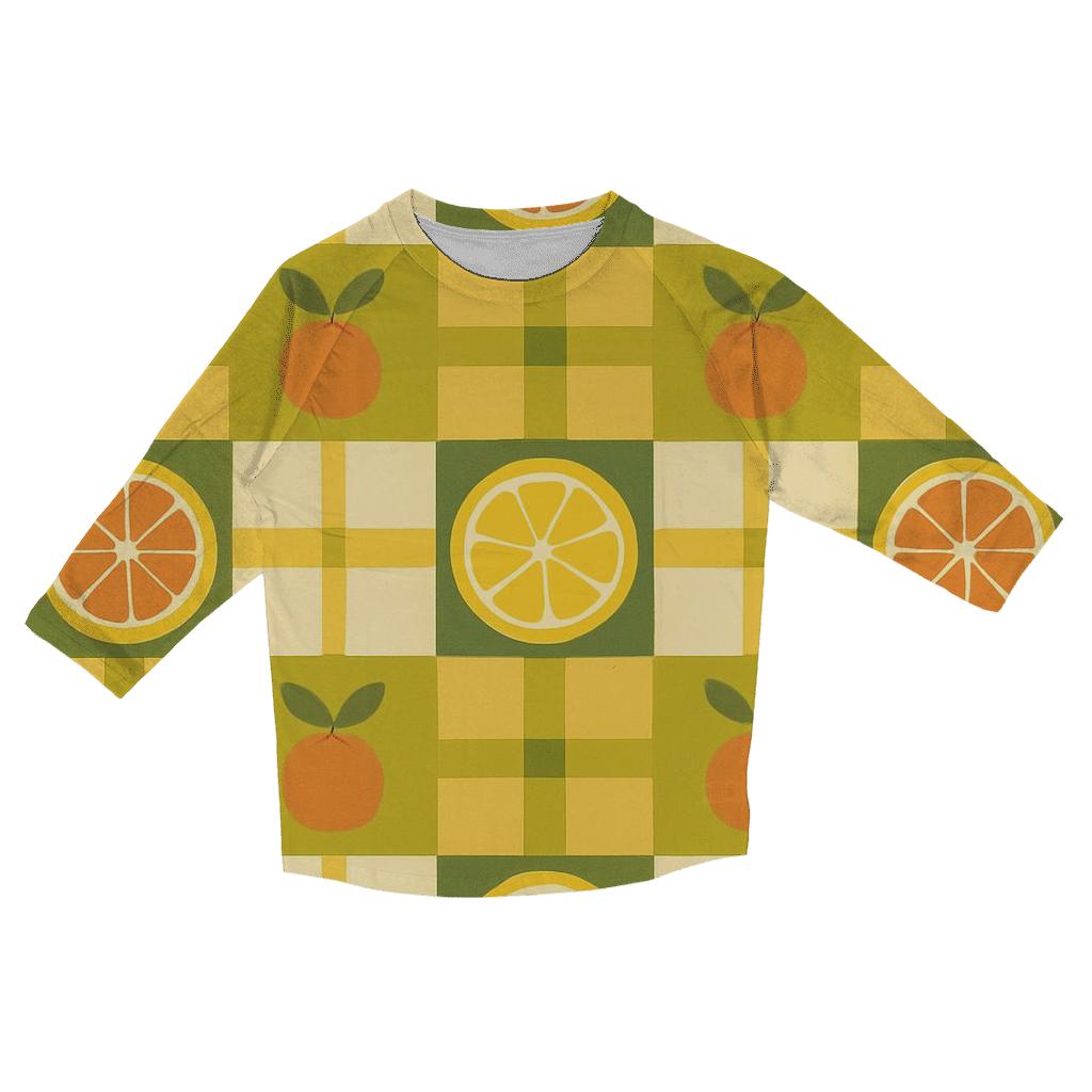 Retro Kitchen Citrus Plaid printed three quarter sleeve shirts