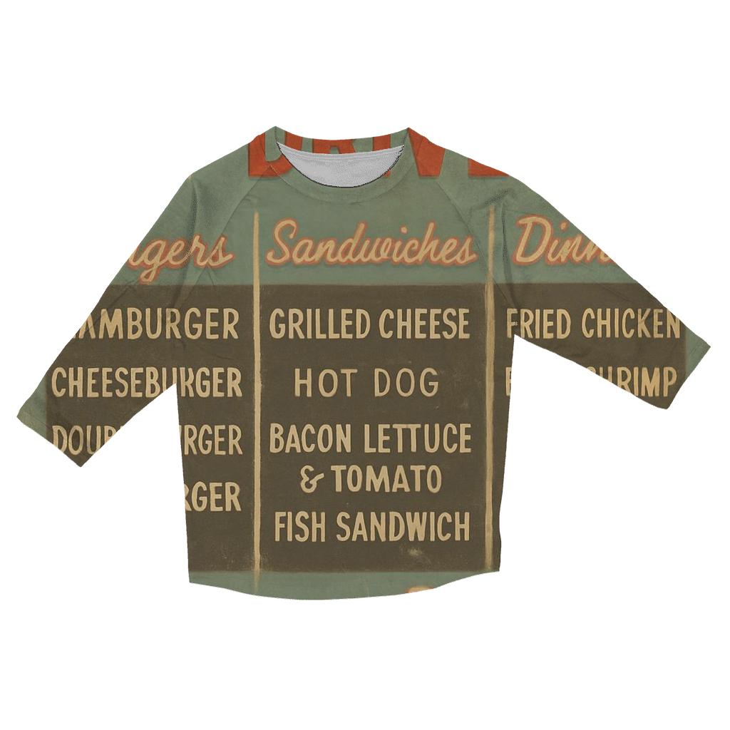Retro 1960s Comet Drive In Menu Board personalized 3/4 sleeve tees
