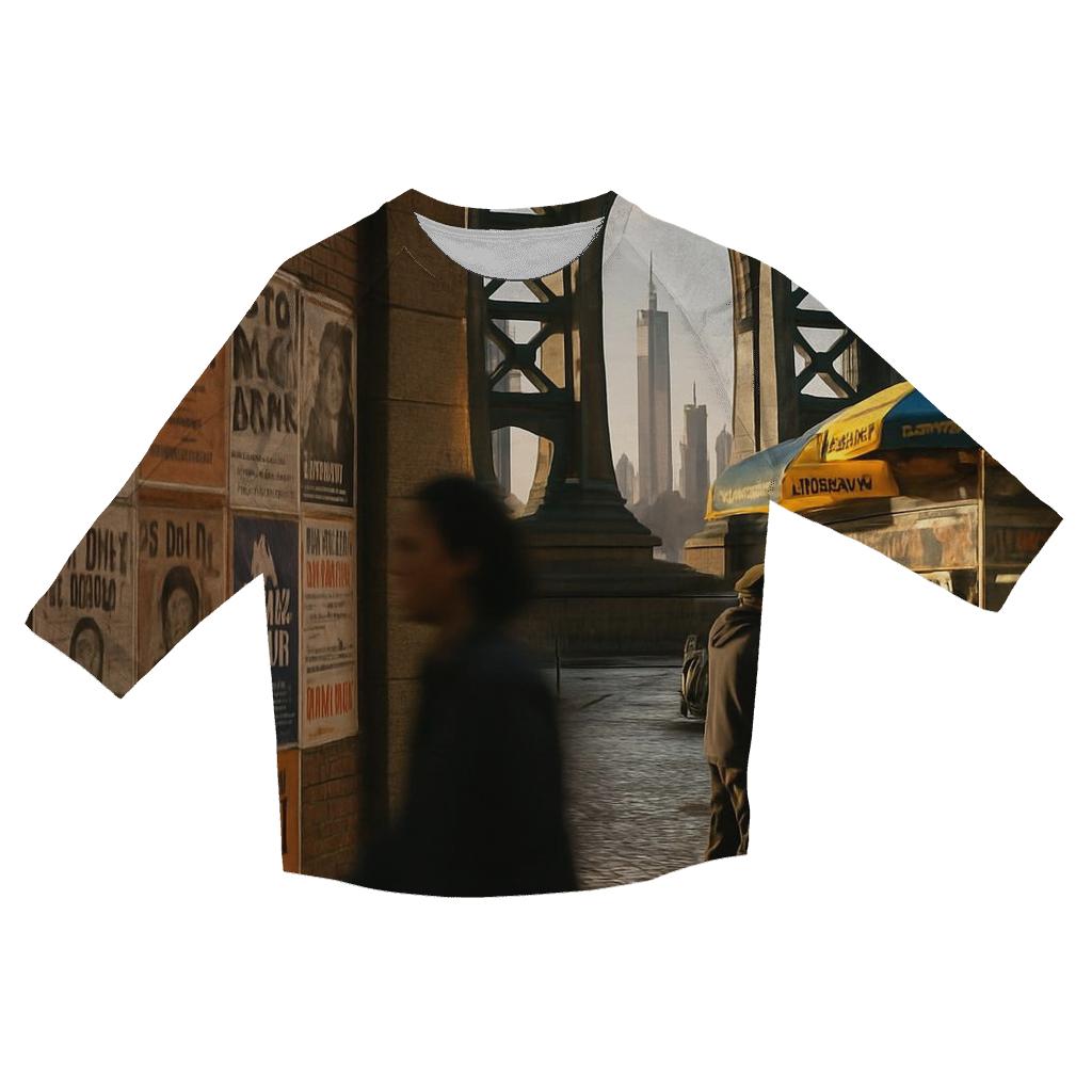 Cultural Mosaic Under The Manhattan Bridge With Distant Skyline Slice custom 3/4 sleeve shirts