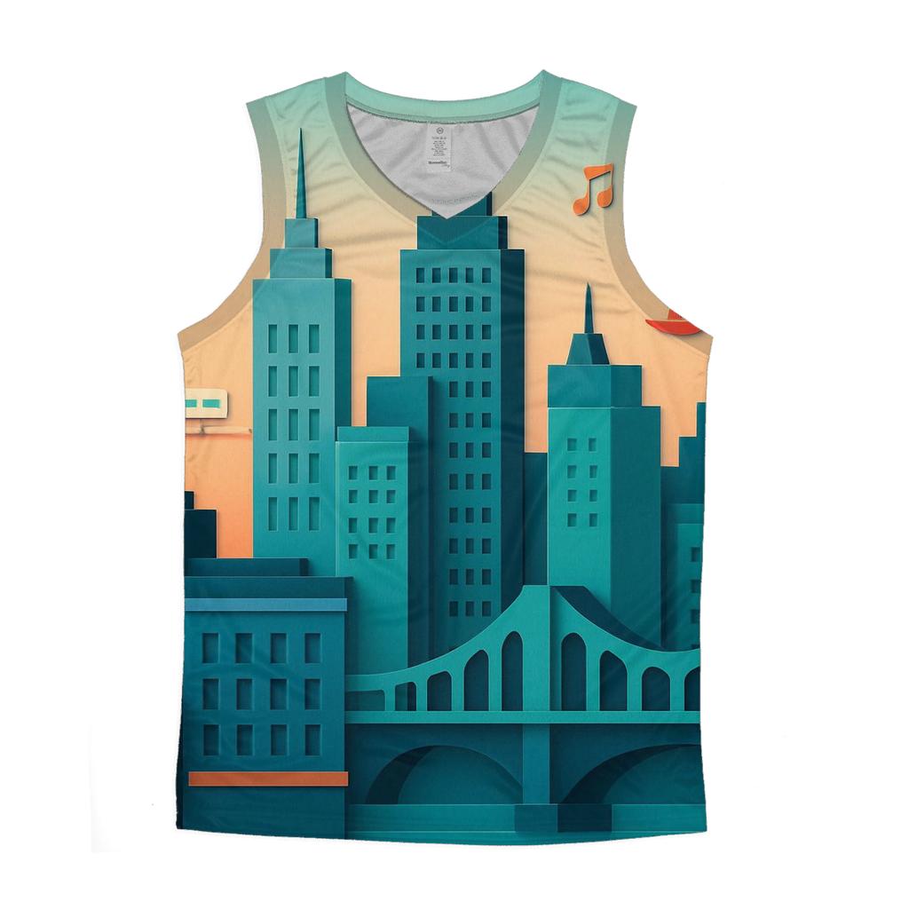 Prismatic Paper Cut Cityscape cotton sleeveless tops