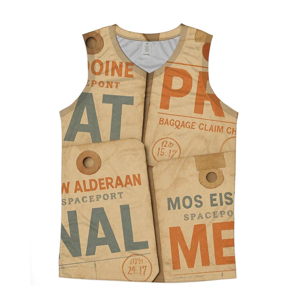 Aged Spaceport Baggage Tag Collection designer workout tanks
