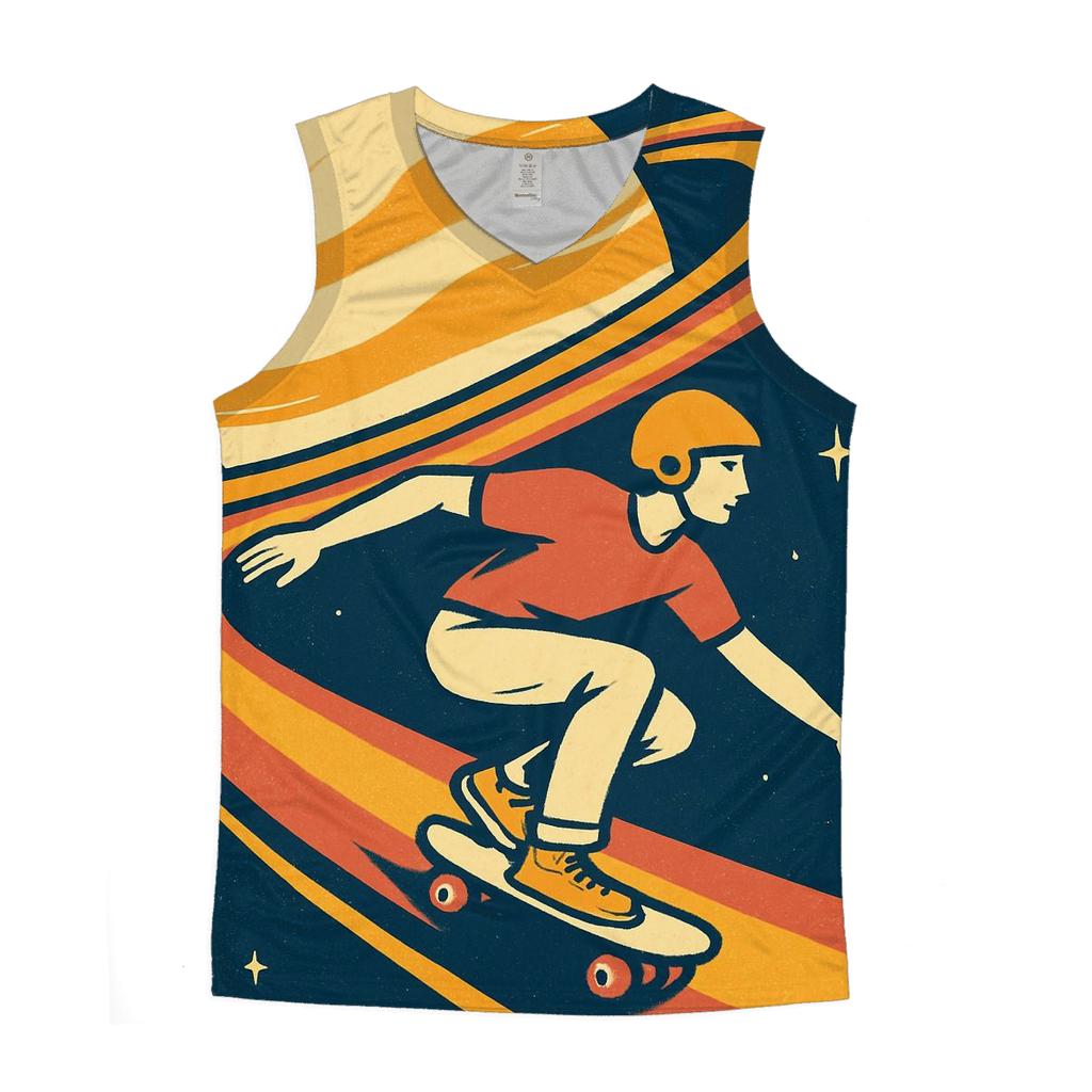 Retro Futurist Saturn Skate Poster cotton sleeveless tops