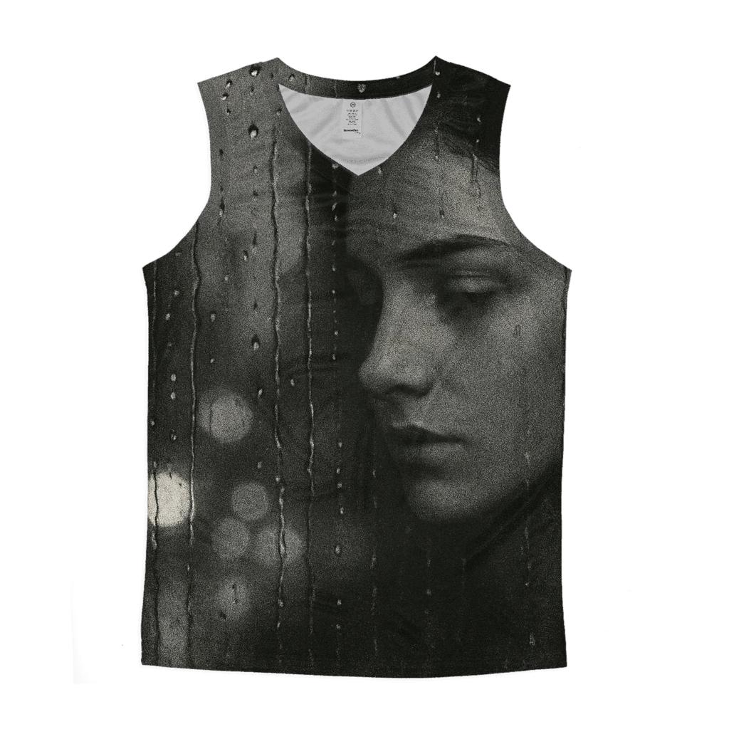 Monochrome Rainy Window Portrait trendy fitted tank tops