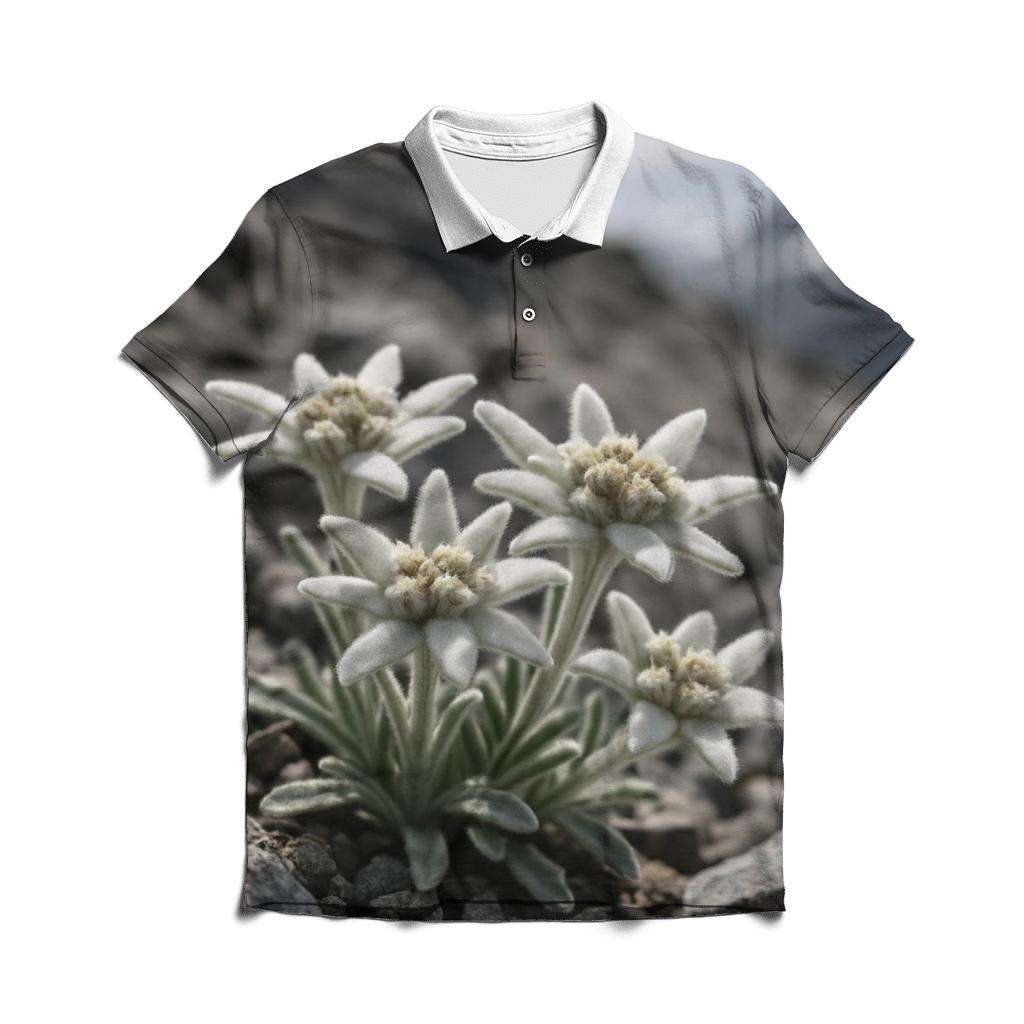Edelweiss In Alpine Scree Close Focus premium cotton polo shirts