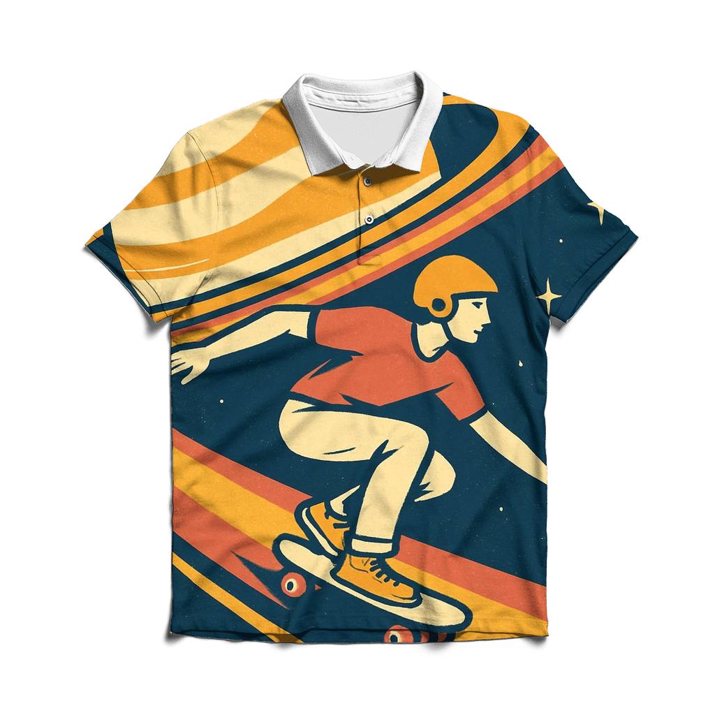 Retro Futurist Saturn Skate Poster branded logo polo shirts