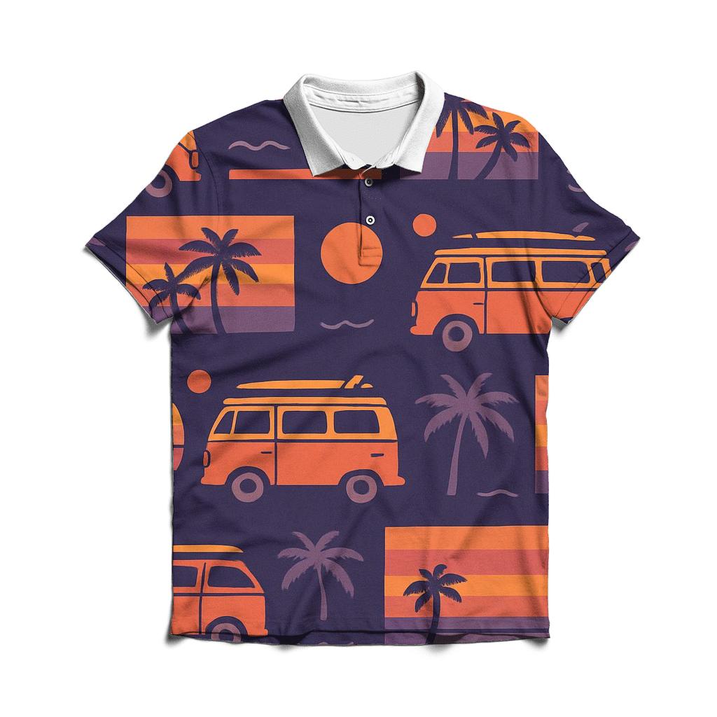 Sunset Surf Van Silhouette Stripe casual sports polo shirts