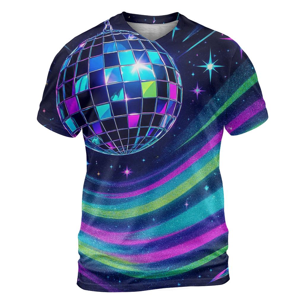 Neon Aurora Disco Prism vibrant all-over design tees