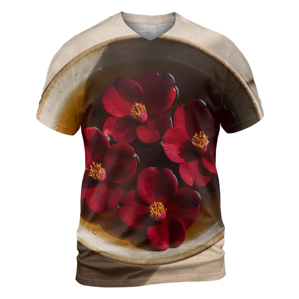 Camellia Petals Floating In A Cold Tea Bowl designer pattern shirts