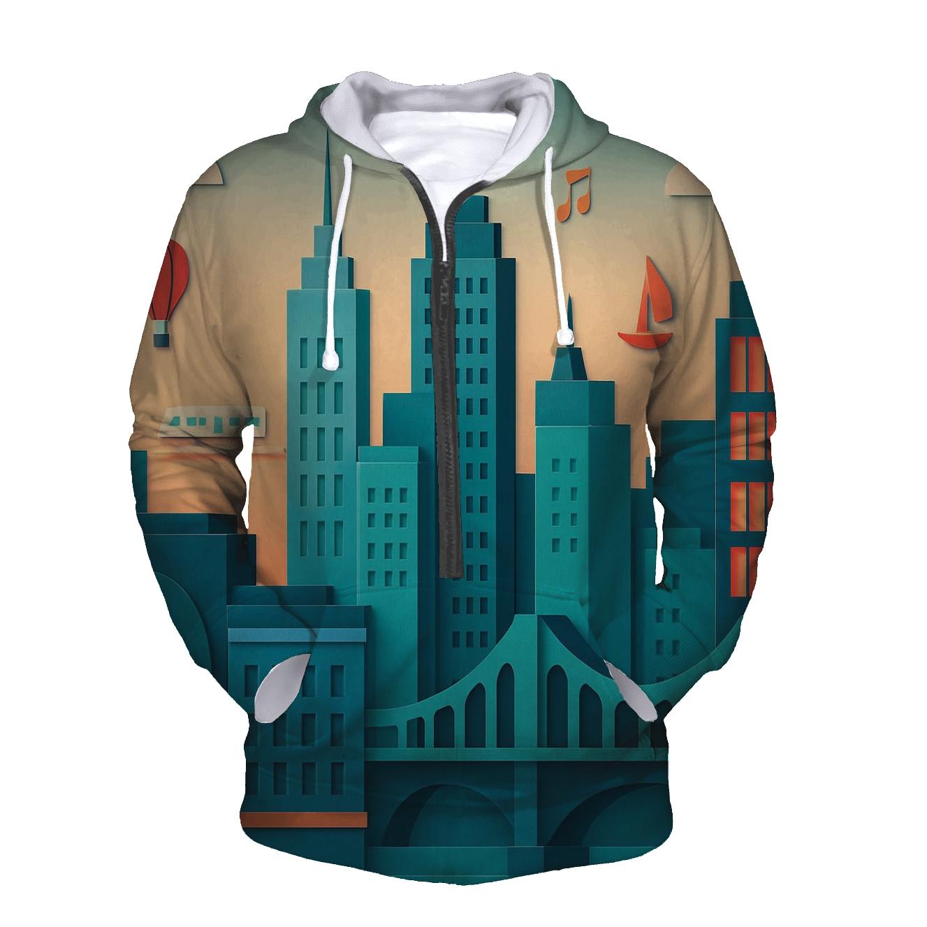 Prismatic Paper Cut Cityscape printed hoodies